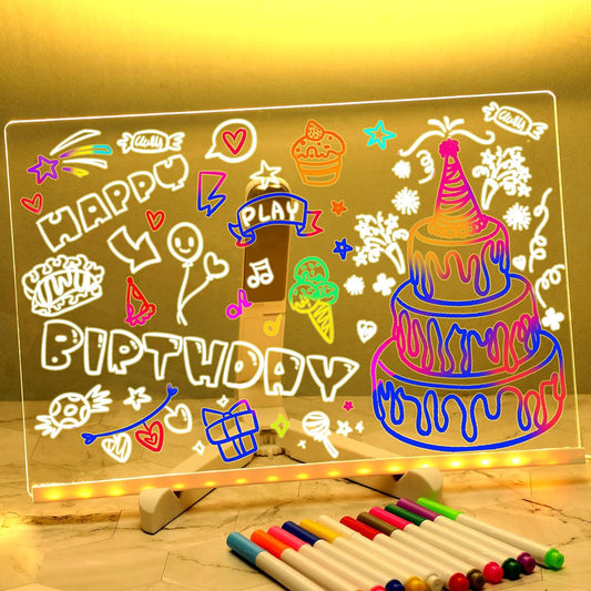 LED Note Board with Colors 12x 8inch, Glowing Acrylic Dry Erase Board with Light, Light up Acrylic Dry Erase Message Writing Board with 7 Markers Led Drawing Board for Holiday Gift