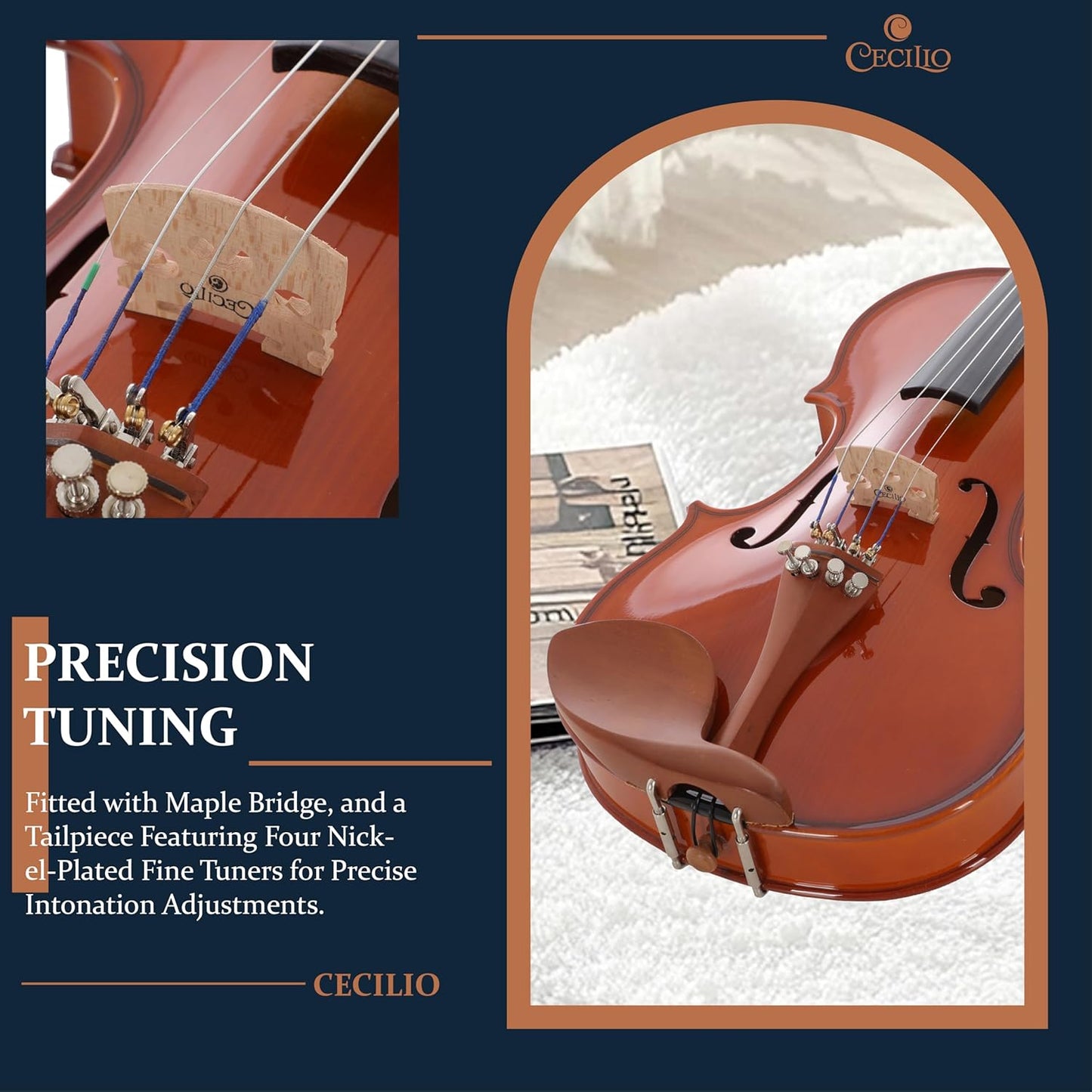 Cecilio 1/4 Violin Solidwood Violin with D'Addario Prelude Strings, Bow, Rosin, Tuner, Shoulder Rest & Lesson Book – Ideal for Beginners