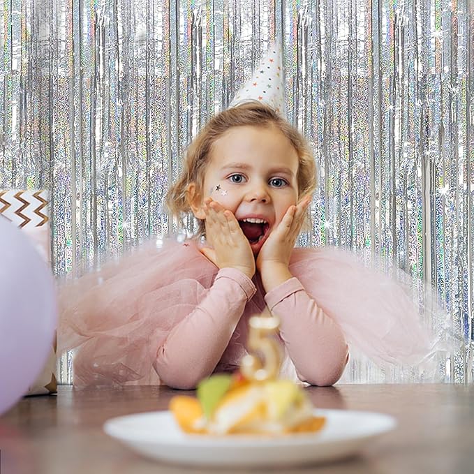 Tinsel Curtain Party Backdrop Silver Birthday Decorations 5 Packs Glitter Foil Fringe Curtain Party Decor Streamers Photo Booth for Birthday Christmas Wedding Halloween Graduation Decorations