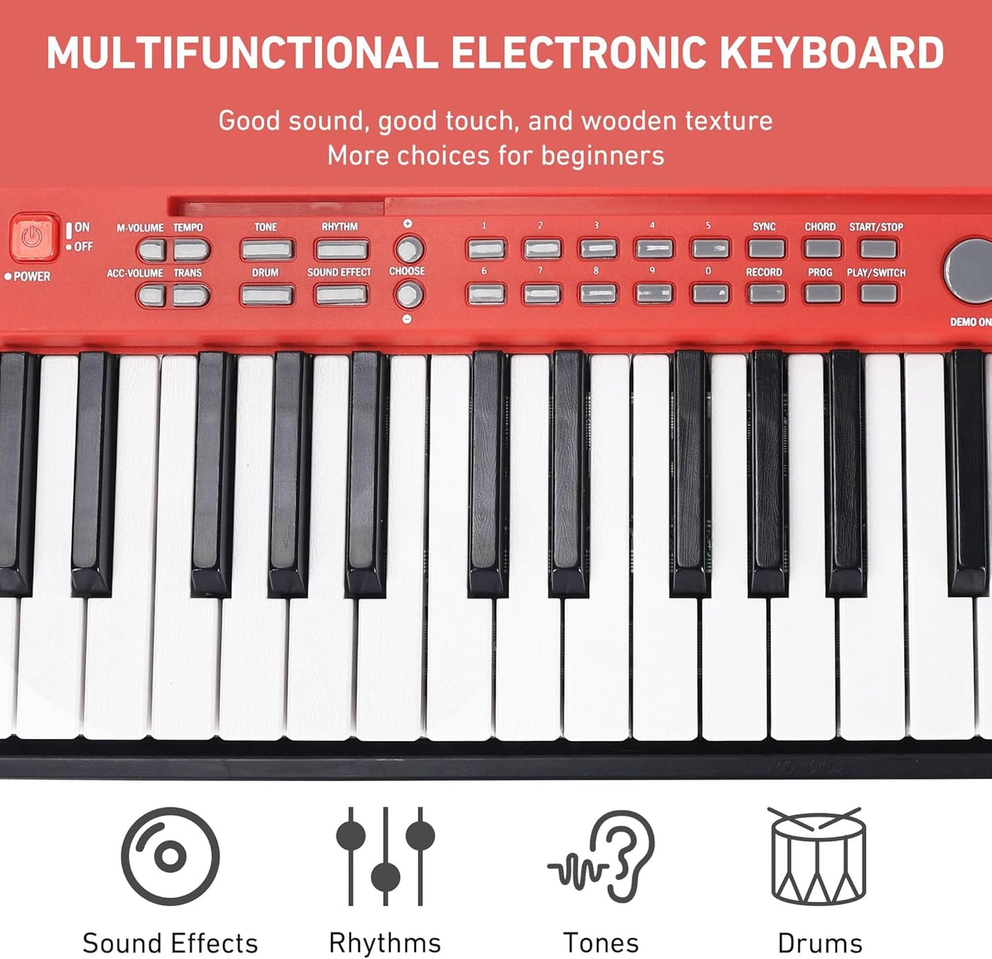 Lexington 61 Key Keyboard Piano, Complete Electronic Piano Keyboard Set for Beginners Adults, Portable Music Keyboard with Lighted Keys, Teaching Modes, Stand, Case, Microphone (61-Key Red)