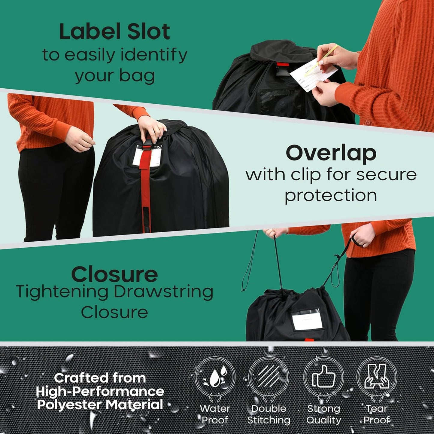 reperkid Medium Stroller Bag for Airplane Travel, Black & Red, 42" H x26 W x13 D, Fits Most Single Strollers Incl. Jogging & Standard Models – Premium Waterproof Cover, Adjustable Shoulder Straps