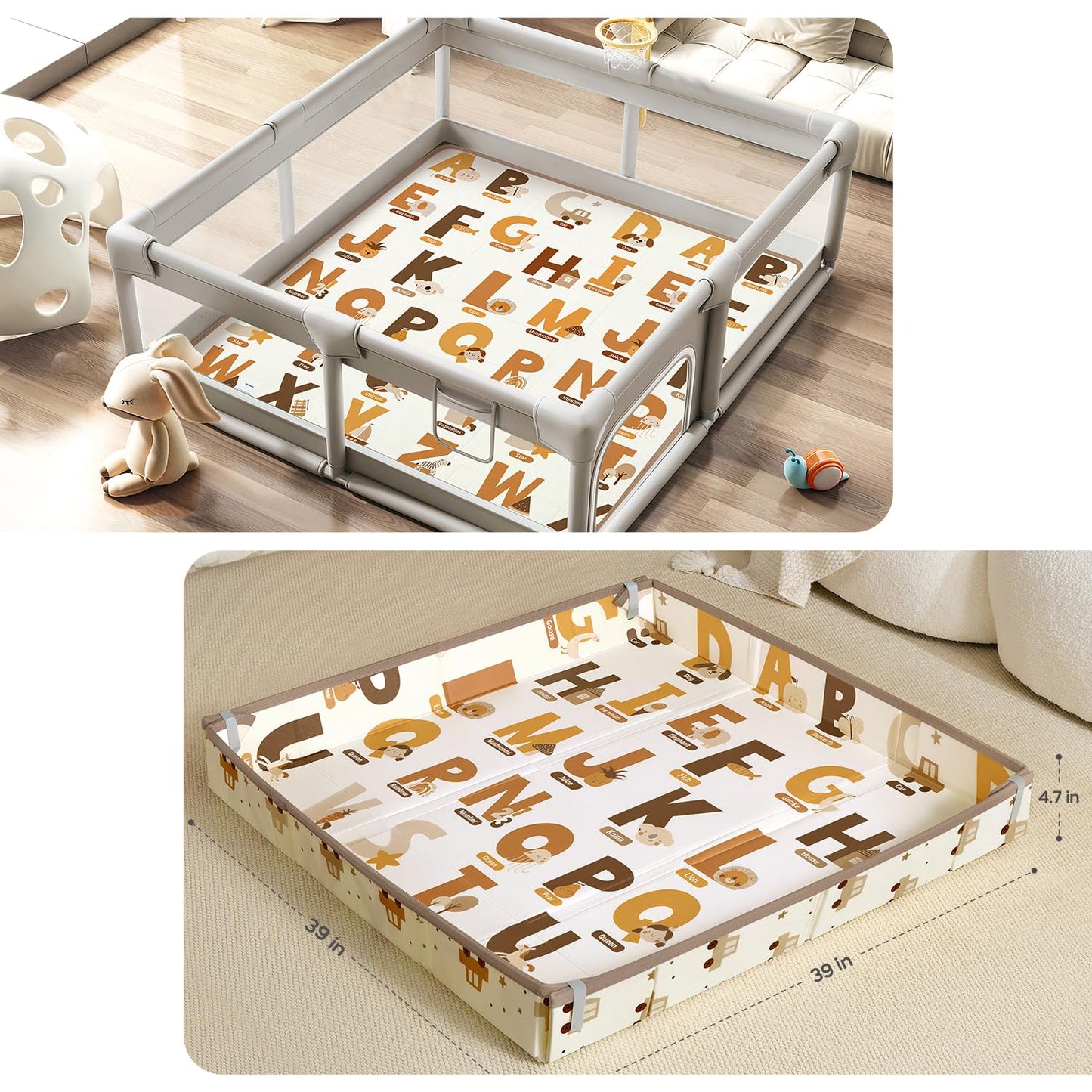 Baby Play Mat for Baby Activity, 50 x 50 Playpen Mat, Foldable Foam Cushioned Playmat, Soft Lightweight Waterproof, Easy to Store Wipeable, Tummy Time & Floor Play, for Babies Infants and Toddler ﻿ ﻿