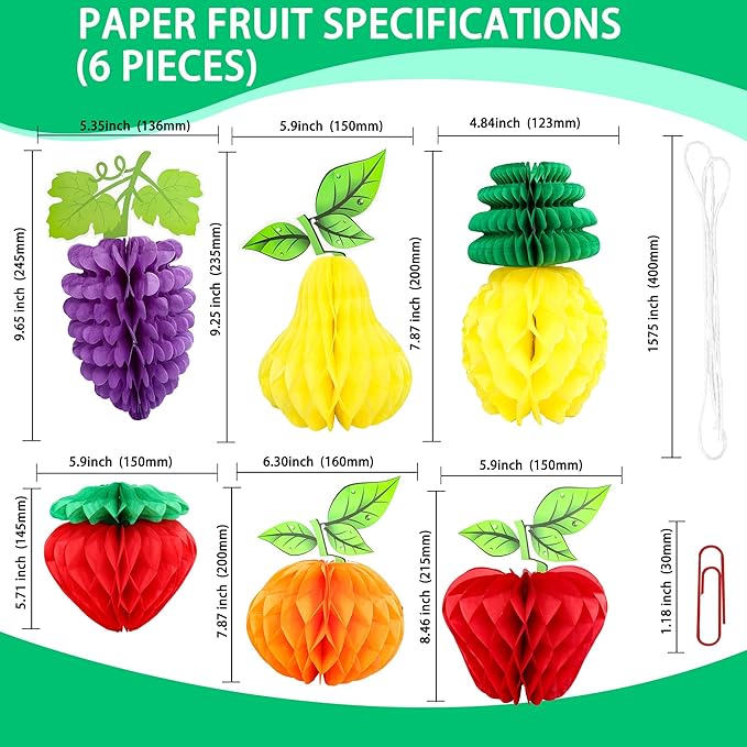 Gyufise 6Pcs Fruit Honeycomb Centerpieces Hawaiian Summer Fruit Table Toppers Tropical Fruit Party Decorations Pineapple Strawberry Grape for Hawaiian Luau Fruit Themed Party