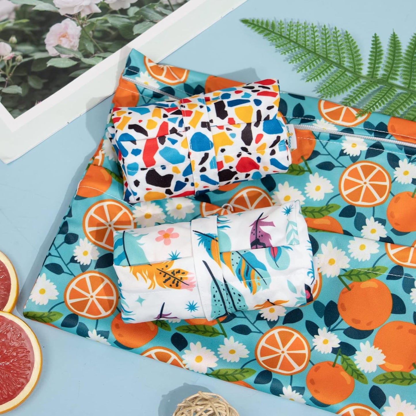 babygoal Wet Dry Bags for Baby Cloth Diapers, Washable Travel Bags, Beach, Pool, Gym Bag for Swimsuits & Wet Clothes with Two Zippered Pockets 3 Pack, 3LN21