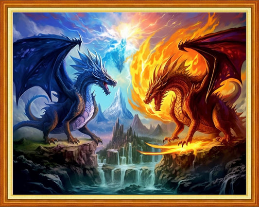 Stamped Cross Stitch Kits - Beach Night Landscape Counted Cross Stitch Kits for Beginners Adults Needlepoint Cross-Stitch Patterns-Dragon Castle 16x20 inchs