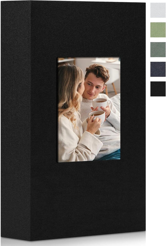 Photo Album 4x6 Pictrues 300 Pockets Linen Cover with Front Window Large Picture Book for Family Travel Wedding and Memory Keepsake Organizer Black