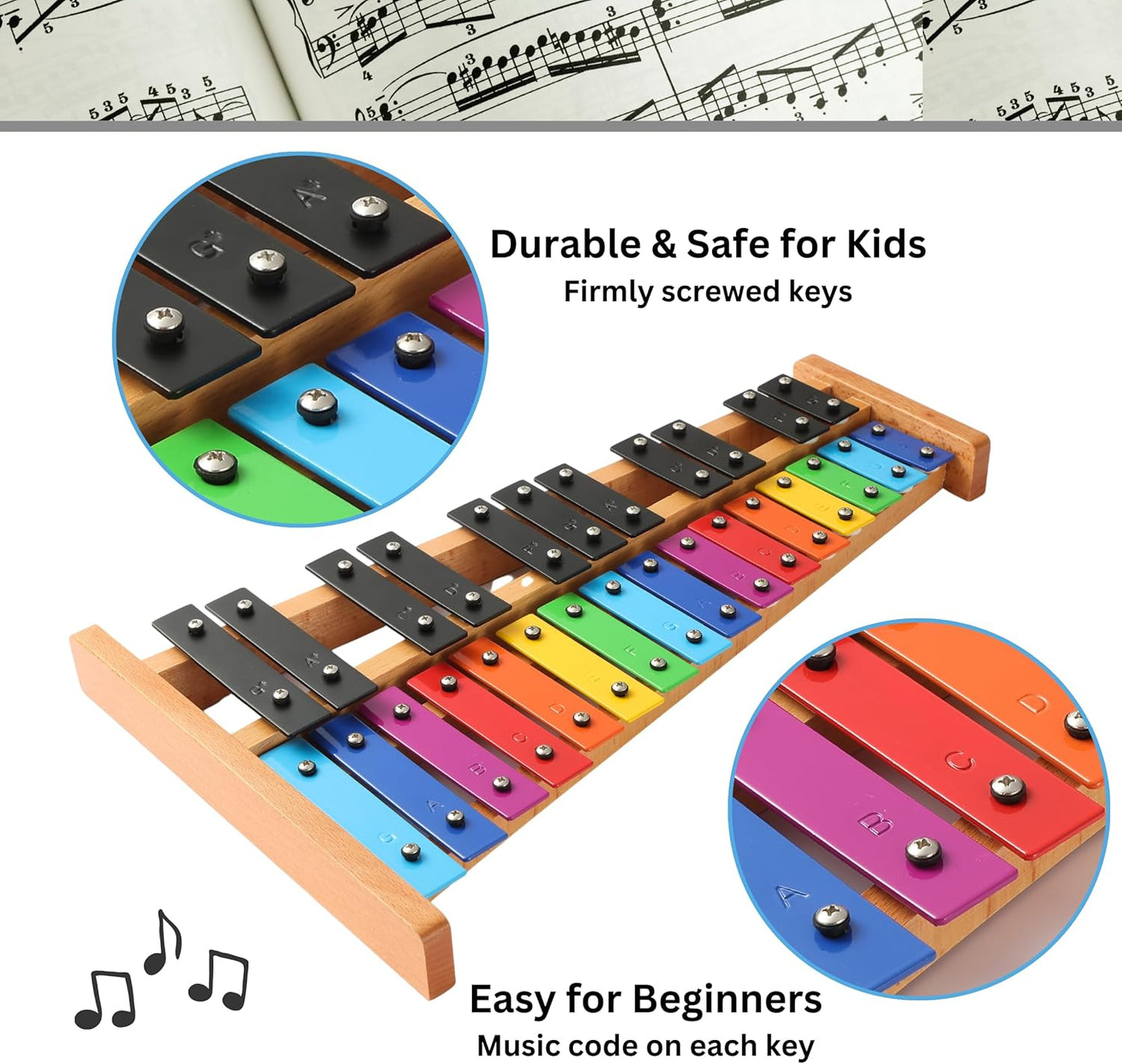 Xylophone + Rubber & Wooden Beaters| 27 Notes Glockenspiel for Adult & Kids| Professional Xylophone Instrument Music Teaching| Gifts Includes Song Book and Carry Case