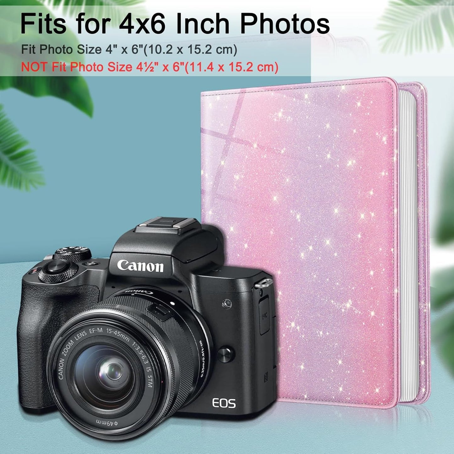Fintie Photo Album for 4x6 Photos - 112 Pockets Vegan Leather Cover Memory Albums Book for Birthday Family Anniversary Vacation Pictures, Glittering Purple/Pink