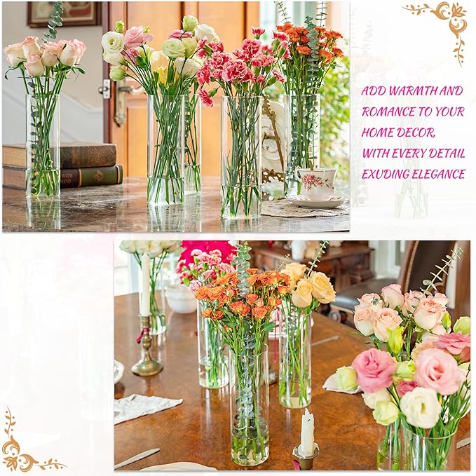 7pcs Glass Cylinder Vases for Centerpieces - 10 Inch Tall Glass Vases for Flower, Clear Flower Vase Bulk Floating Candle Vase for Table Centerpiece Wedding Home Décor