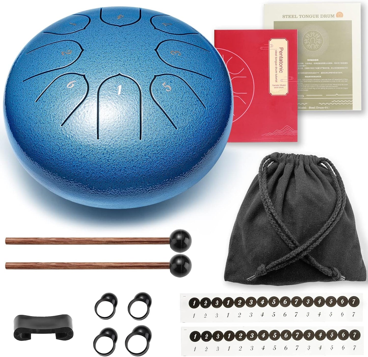 Steel Tongue Drum Percussion, 6 Inch 8 Notes Musical Instruments, Music Gifts for Family Friends (Seablue)