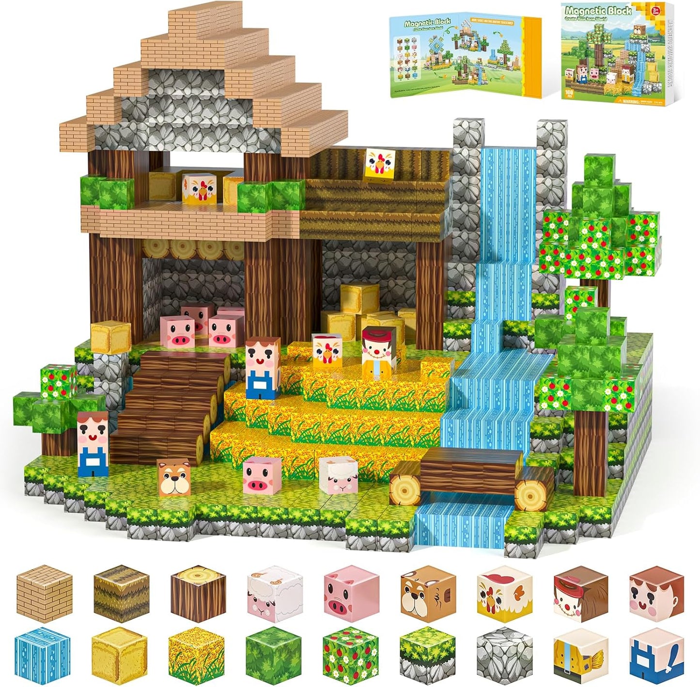 Magnetic Blocks, Magnetic Building Blocks 100pcs Gryxpox-STEM Toys for Kids Ages 3+, Magnet Tiles with Forest Animals Blocks Set, Educational Sensory Toys for Toddlers, Boys & Girls–Creative Game Gift