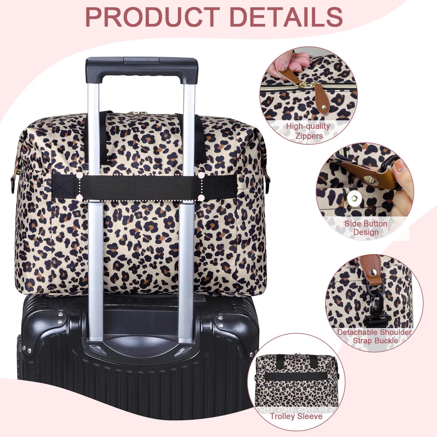 Diaper Bag Tote - Diaper Baby Bags with Pacifier Case, Shoulder Straps, Stroller Clips, Waterproof Large Mommy Maternity Travel Baby Bag for Mom and Dad, Leopard Print
