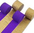 PartyWoo Purple and Gold Crepe Paper Streamers 4pcs 328ft Pack of Metallic Gold Dark Purple Crepe Paper Streamers for Birthday Wedding Gender Reveal Baby Shower Princess Mardi Gras Party Decorations