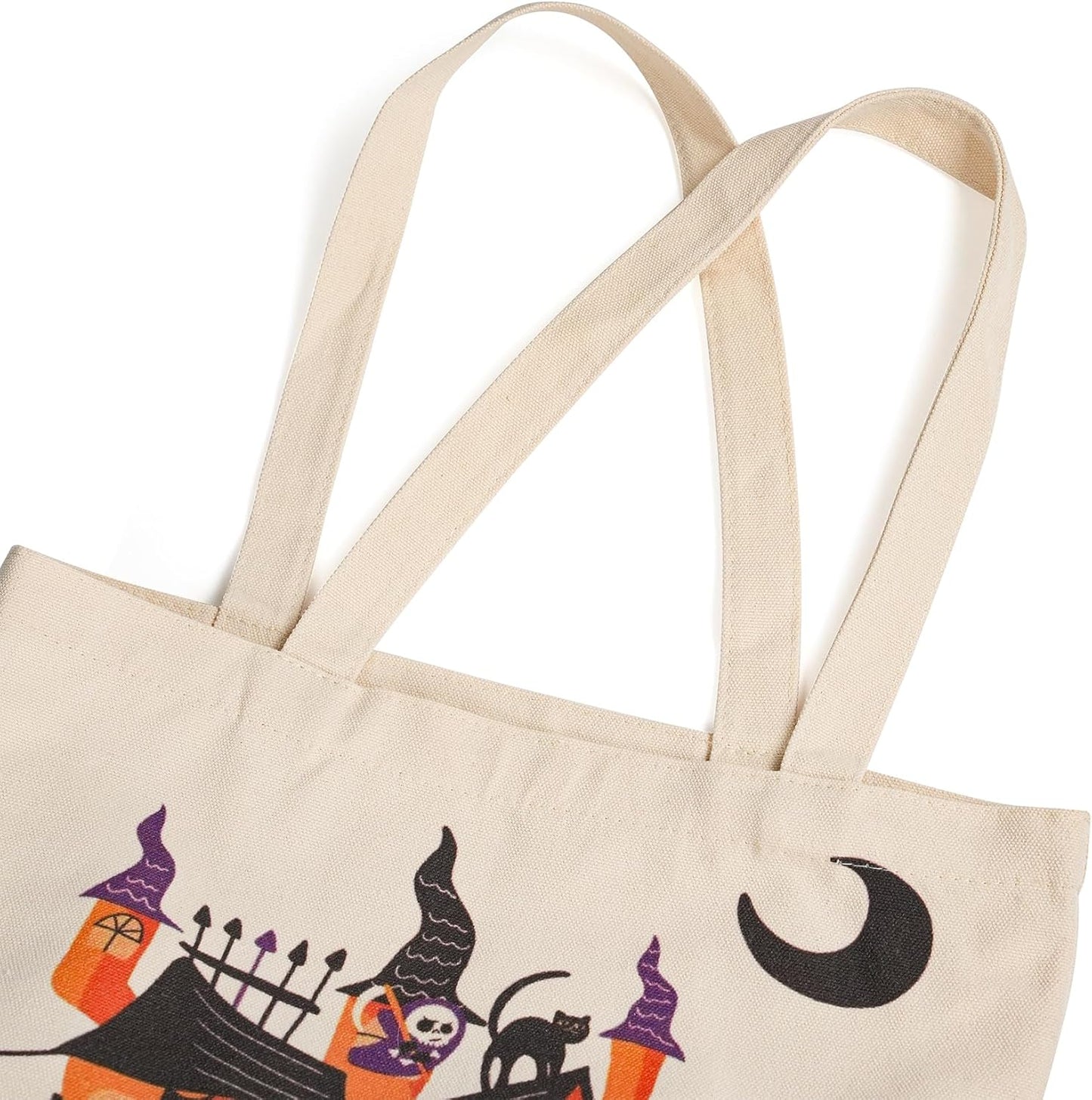 ATFUNSHOP 13.8" Large Halloween Tote Bag Trick or Treat 3 Pack Canvas Reusable Large Bucket with Handle for Kids