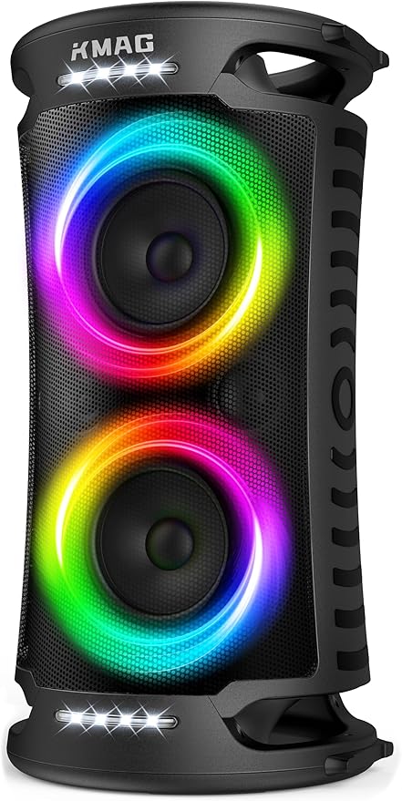 Large Bluetooth Speaker, 260W Peak Powerful Loud Sound with Deep Bass, 15Hr Playtime, Fast Charge, TWS, Cool Lights, Portable Outdoor Speaker Wireless for Party, Camping, Beach, Backyard, Home, Work