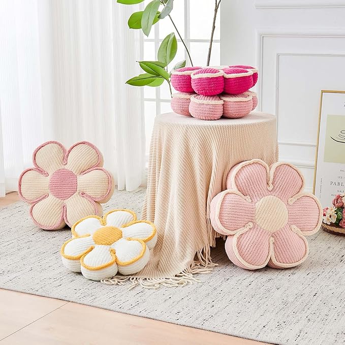 Flower Pillow, Soft Flower Decorative Throw Pillow, Cute Daisy Flower Shaped Seating Floor Cushion Room Décor Plush Pillows for Sofa Couch Bed (17.7 Inch, Light Pink)