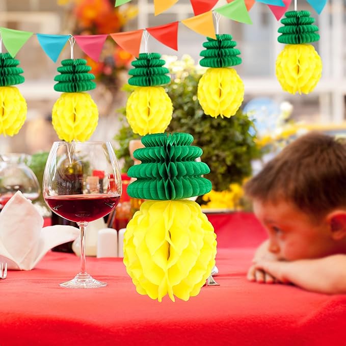 Gyufise 6Pcs Pineapple Honeycomb Centerpieces Tissue Paper Pineapple Table Hanging Decorations for Tropical Luau Hawaiian Jungle Party Supplies Favor
