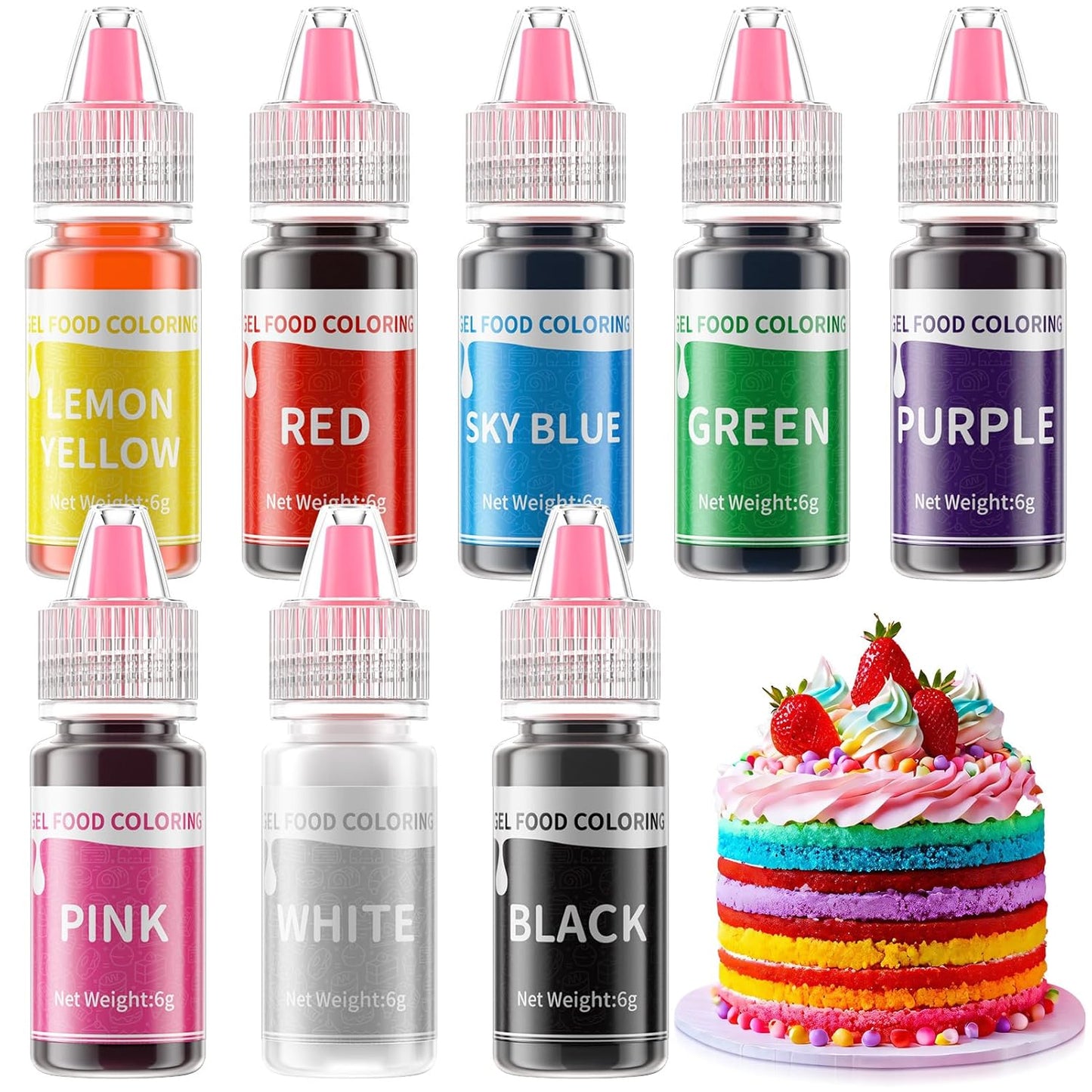 Gel Food Coloring Set - 8 Colors Concentrated Gel Based Food Color Food Grade Dye Flavorless Vibrant Edible Food Coloring for Cake Cookie Decorating Easter Egg Icing Fondant Baking Macaron - 6g/Bottle