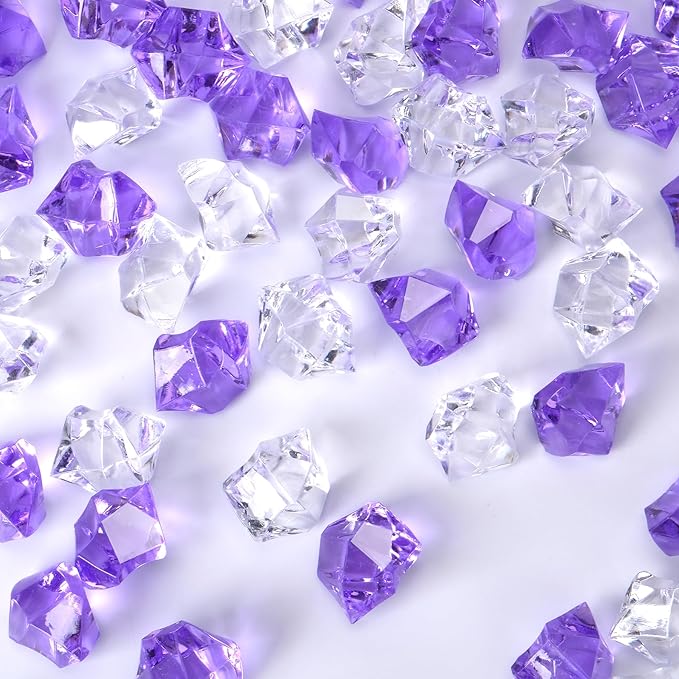Acrylic Crushed Ice Rocks, Babenest 150 PCS Fake Crystals Plastic Ice Cubes Diamonds Gems for Vase Fillers, Home Decoration, Table Scatter, Event, Wedding, Arts & Crafts (Purple/Clear)