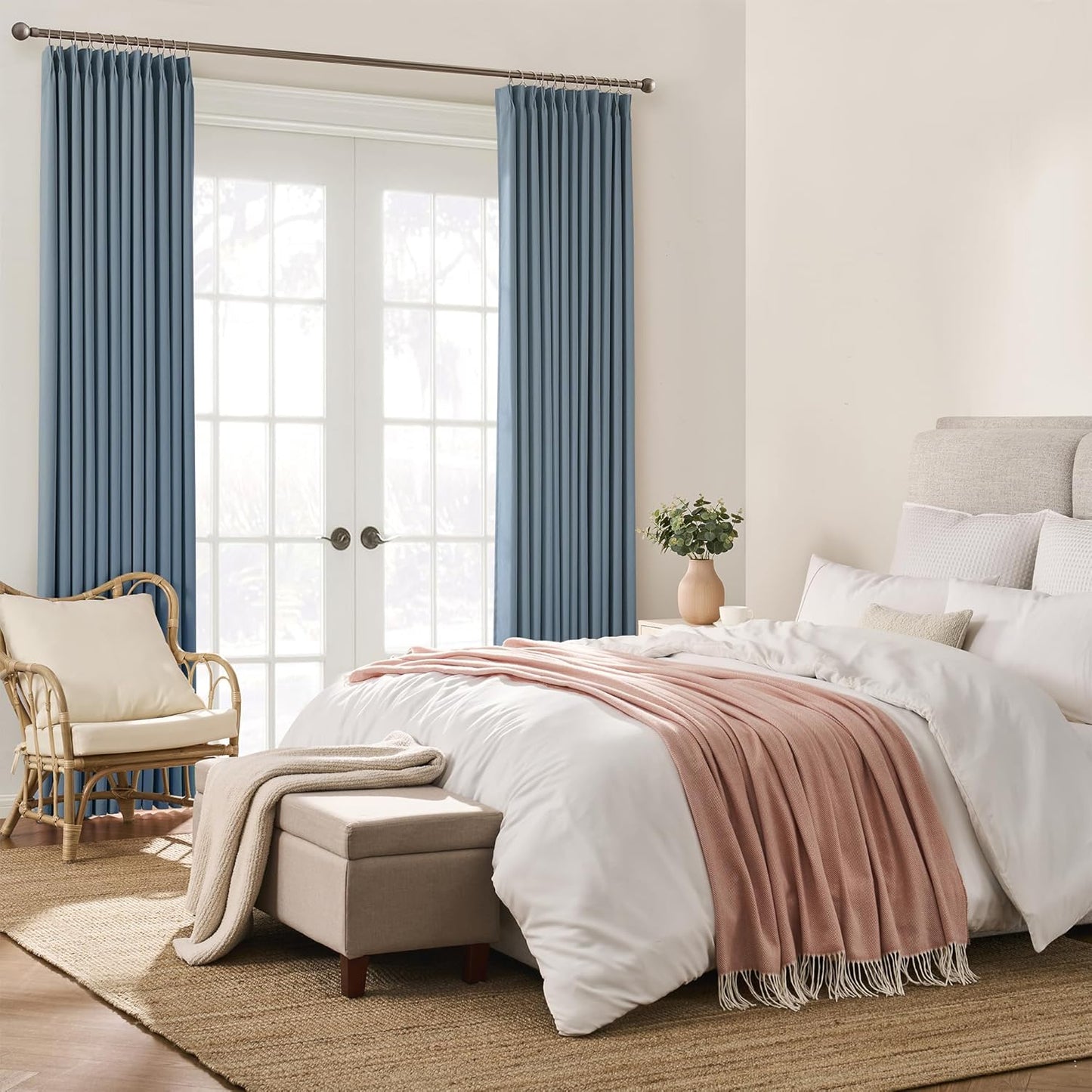 KEQIAOSUOCAI Dusty Blue Pinch Pleated Curtains 144 Inches Long Room Darkening Draperies Luxury Decor for Living Room Nursery (Stone Slate Blue 40x144 Inch 2 Panels)