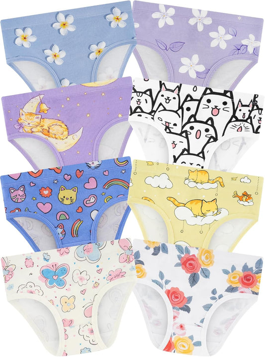 Girls' Underwear,Soft Cotton Tagless Panties for Toddlers' & Little Kids Comfort,Breathable Briefs,8-Pack