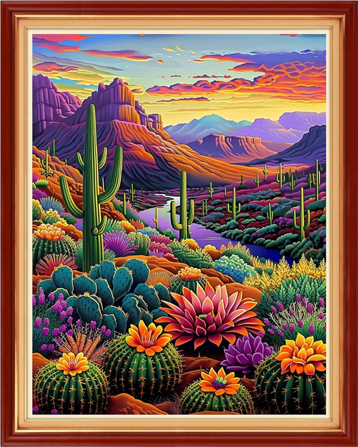 Stamped Cross Stitch Kits - Beach Night Landscape Counted Cross Stitch Kits for Beginners Adults Needlepoint Cross-Stitch Patterns-Succulent Plant World 16x20 inchs