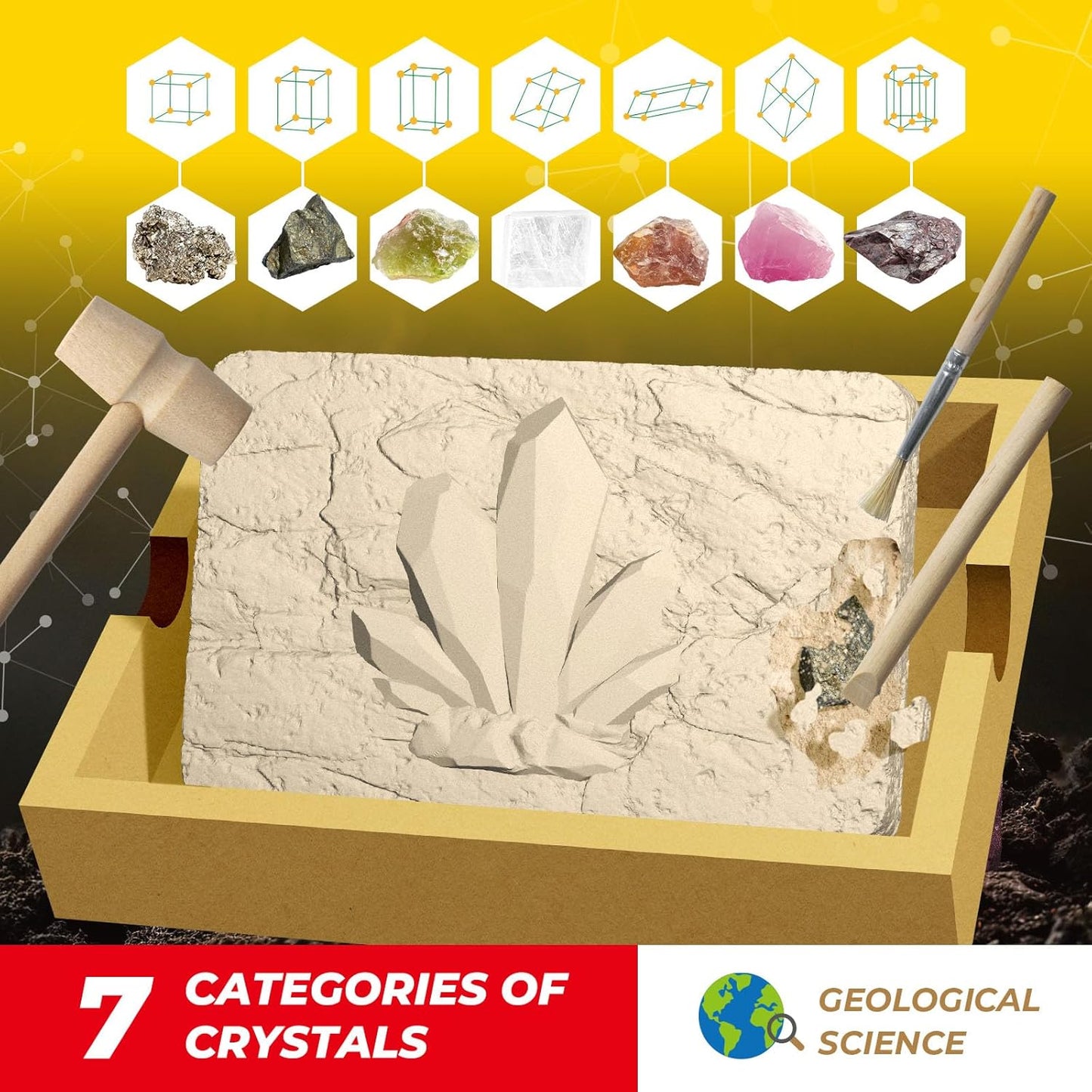 Crystal Growing Kit for Kids, 7 Rocks ＆ Minerals with Mining Kit Tools, Gemstone Dig Kit for Kids, STEM Educational Geology Kit, Science Kits for Kid Age 8-12, Birthday Gifts for Boys Girls