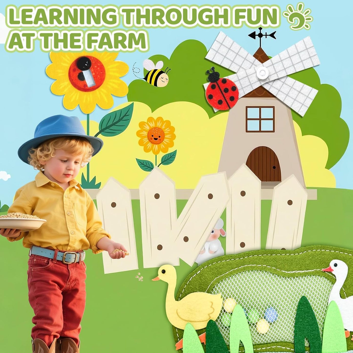 Busy Book for Toddlers 1-3 - Farm Montessori Toys Busy Board for 1 Year Old Boy Girl Gifts Educational Learning Activity Book Toddler Airplane Travel Toy 1+ Years Old Birthday Gift