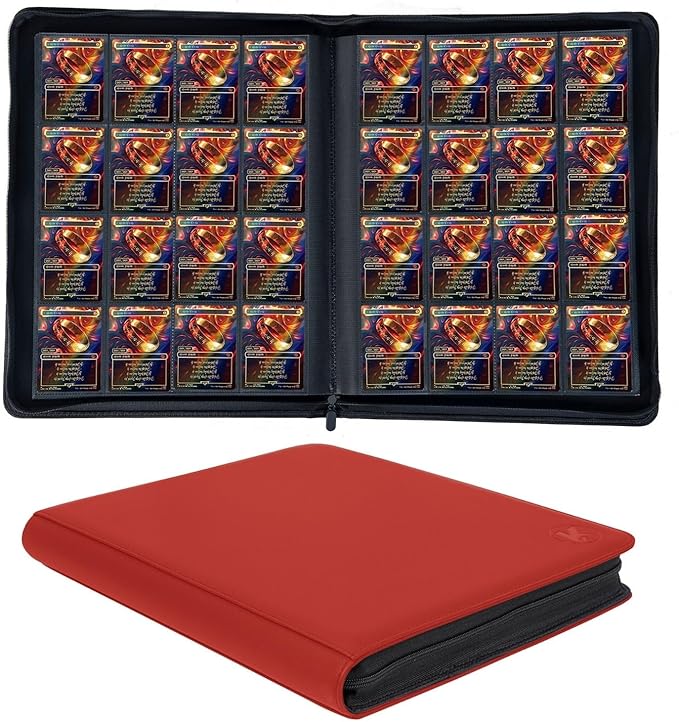 1000+ Pockets Trading Card Binder, 16-Pocket Card Ablum Compatible with MTG,Sports Cards & Other Standard Size Trading Cards (Red)