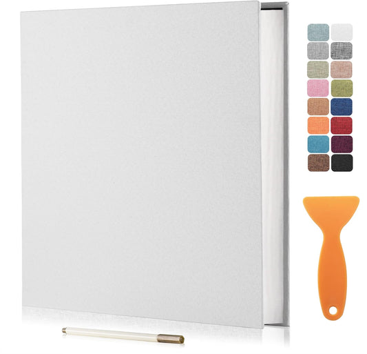 Large Photo Album Self Adhesive Scrapbook Album for 4×6 5×7 8×10 Pictures DIY Magnetic Linen Cover Album 60 Pages for Family Wedding Gifts with Metal Pen and Plastic Board