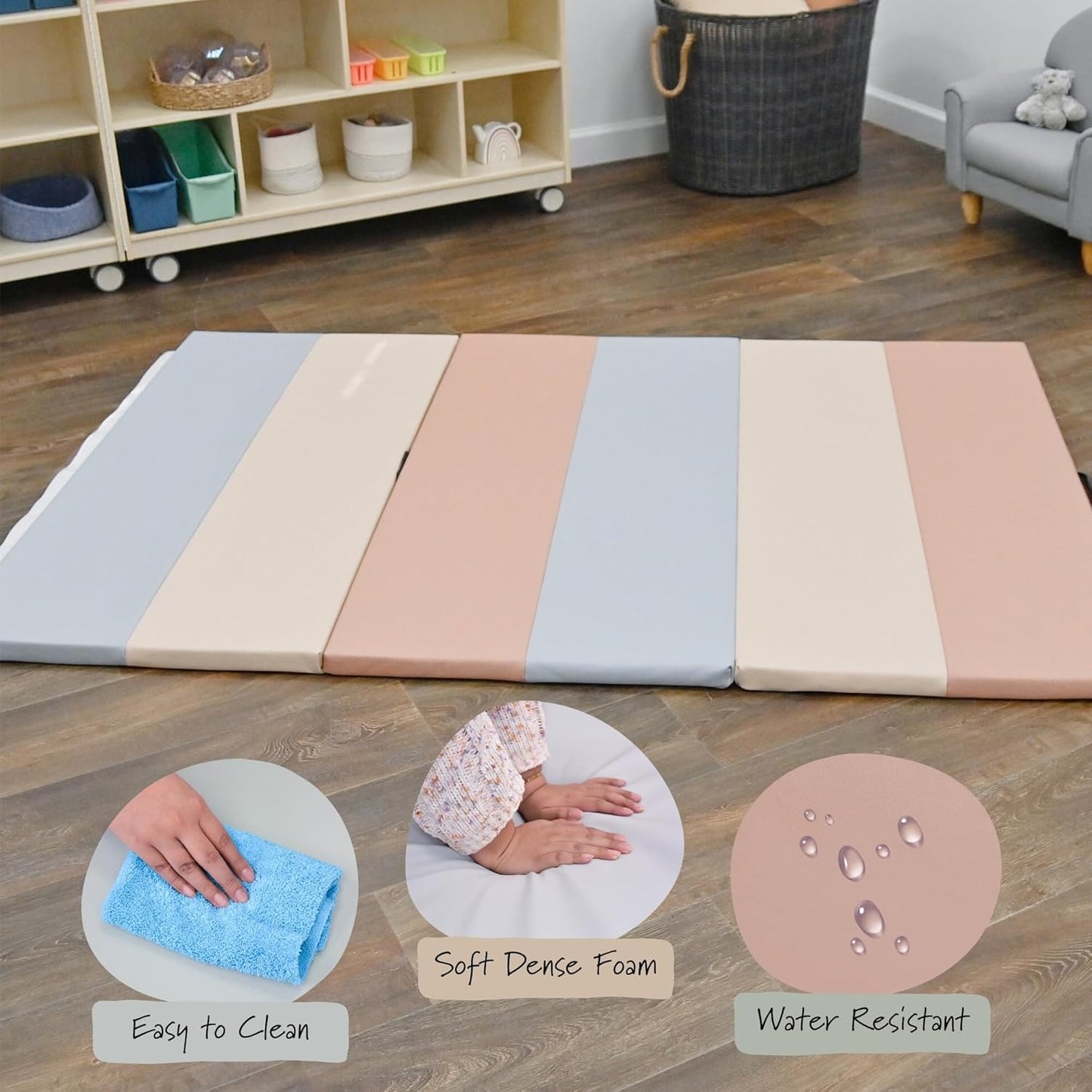 Children's Factory 4' x 6' Folding Gym Mat, Foam Play Mats for Playrooms, Daycare, Preschool, Homeschool, Elements