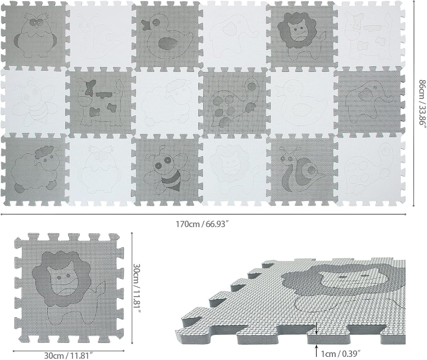 qqpp EVA 18 Tiles Baby Play Mat for Playing, Interlocking Foam Floor Mats for Tummy Time & Crawling, Puzzle Flooring Tiles with Animals Laser Pattern for Kids. QL-11(AL) b18N