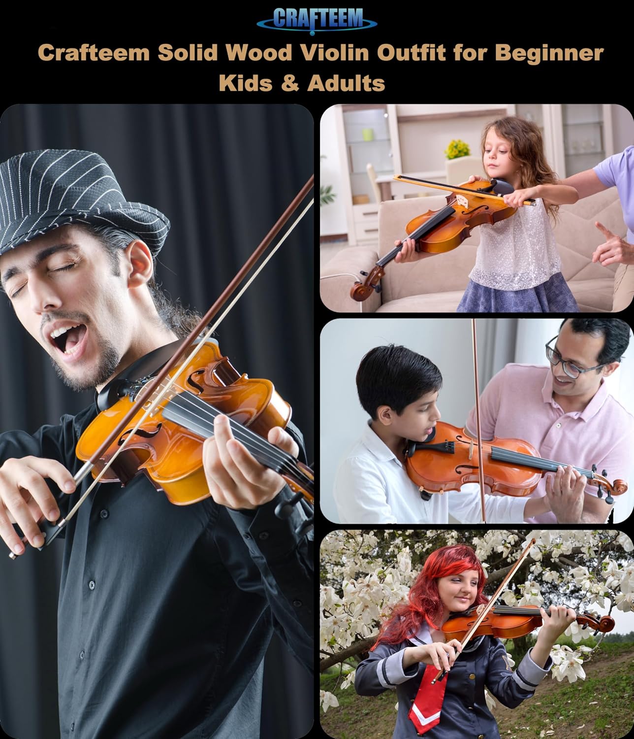 Spruce and Maple Solid Wood Violin Outfit for Beginner Kids & Adults -Craft Your Perfect Sound and Begin Your Musical Journey with Confidence.