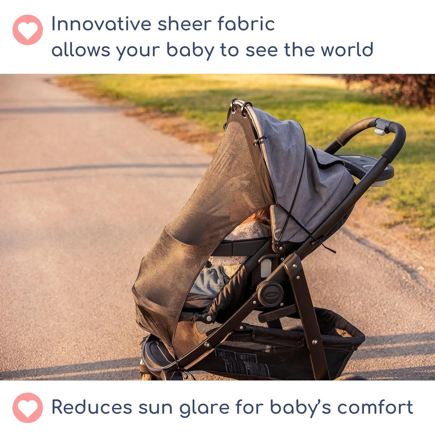 Stroller Sun Shade - Universal UV Protection Cover for Strollers Sunshade with See Through, Clip-On Sun Blocker, Sun Shield for Baby, Breathable Adjustable Fit, Full Coverage, L Black
