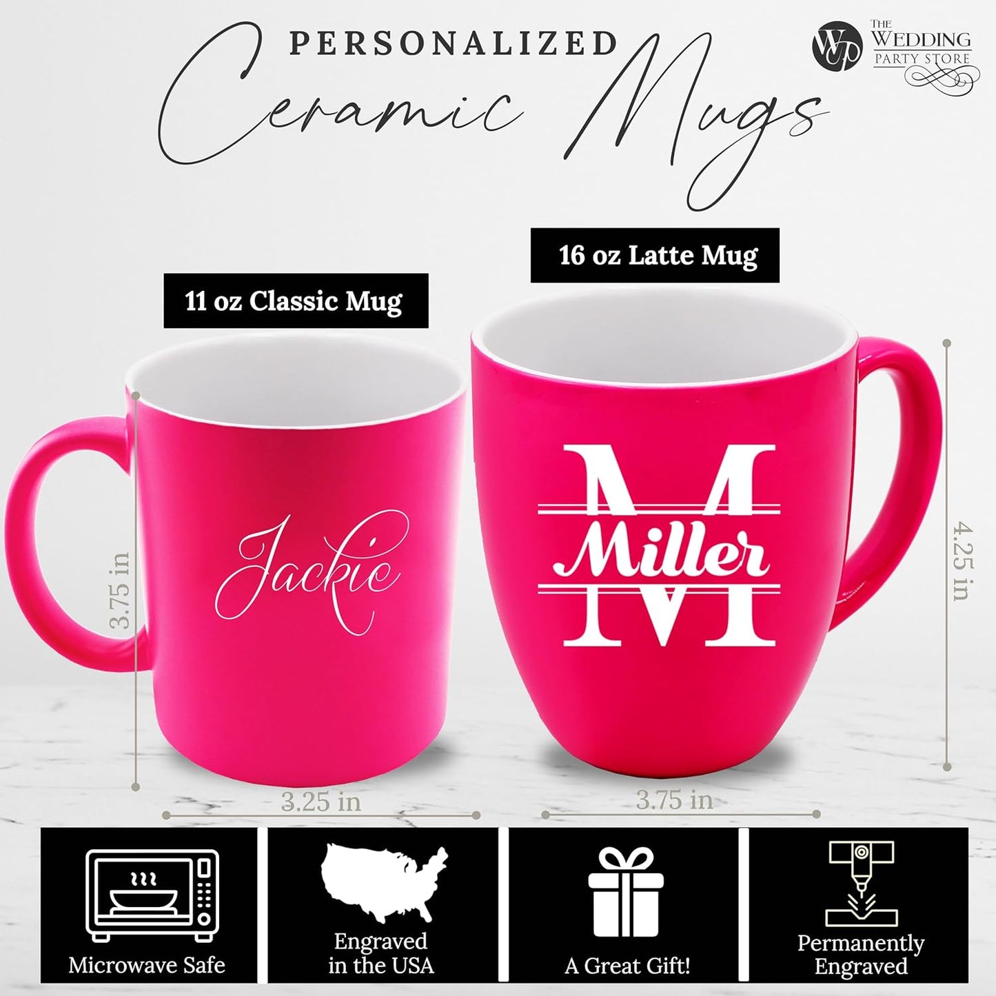 Custom Engraved Coffee Latte Mug - Personalized Coffee and Tea Cup (Pink)