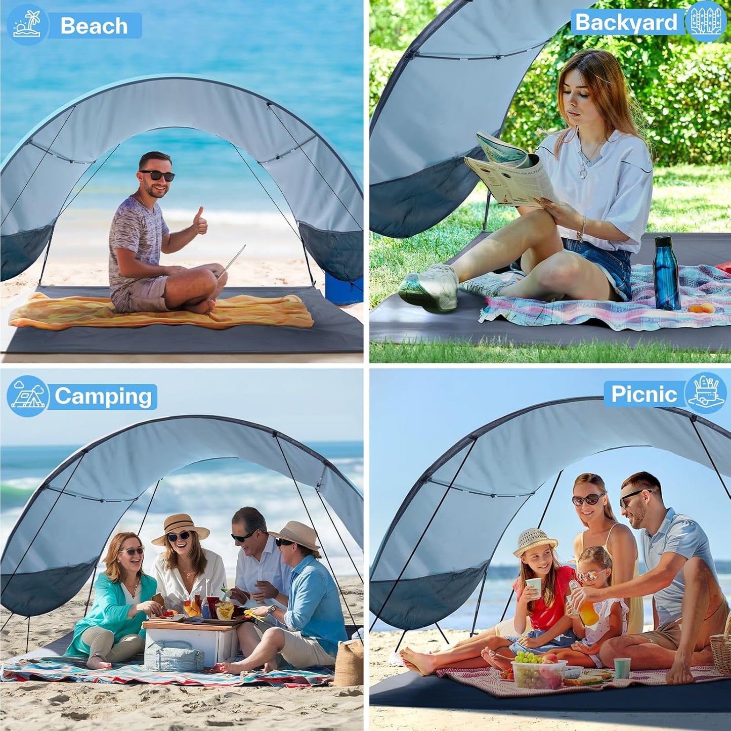 Sportneer Beach Tent Sun Shelter: UPF 50+ UV Protection Beach Canopy Tent Sun Shade for 2-3 Person, Easy Set Up Canopy with 8 Wind Ropes and 12 Ground Stakes, Size 96.5''x55.7''