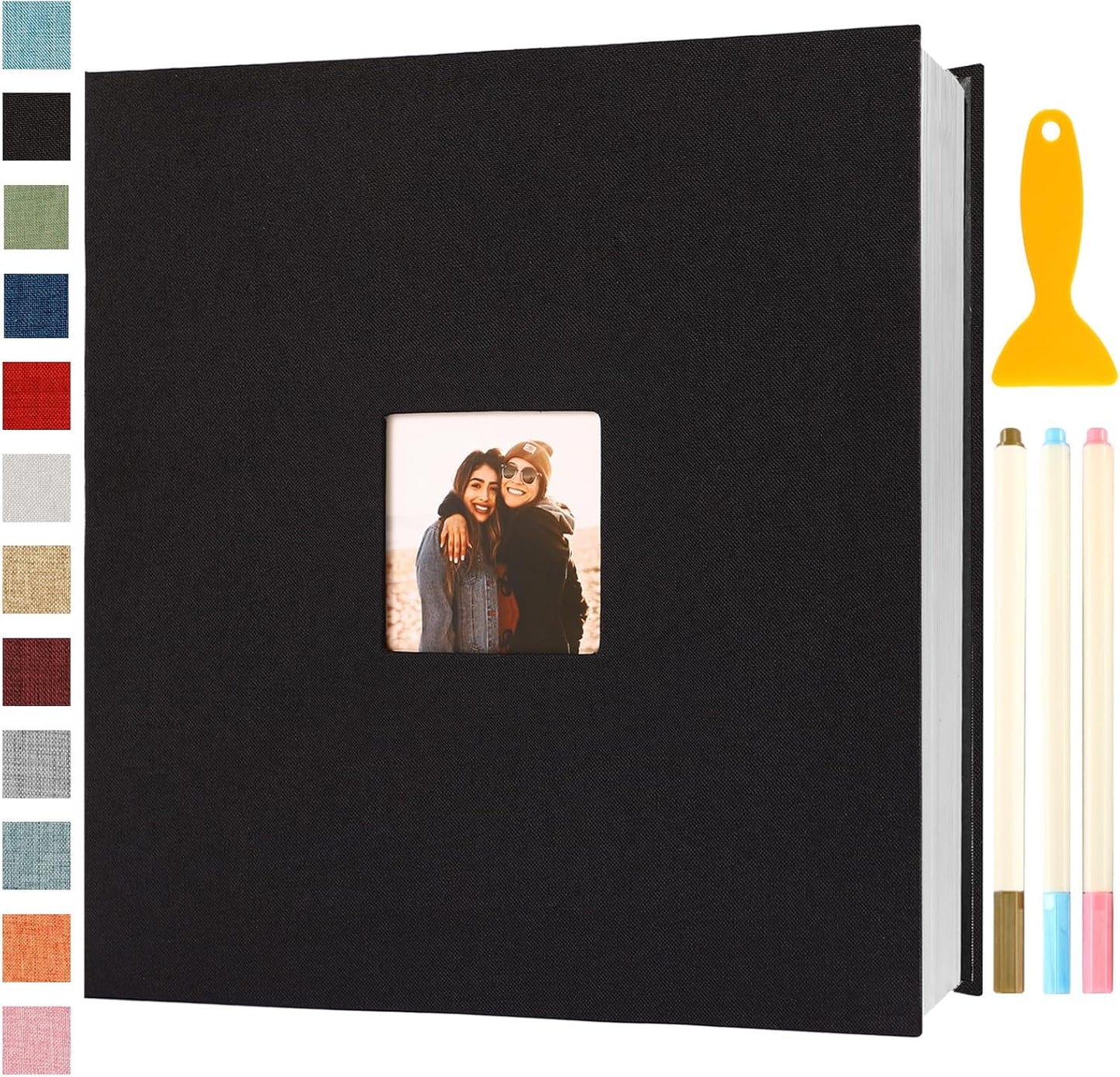 Photo Album Self Adhesive Pages Scrapbook Magnetic Photo Albums for 4x6 5x7 8x10 Pictures Sticky Pages Books for Baby Family Wedding 13.2x12.8 Black 120 Pages