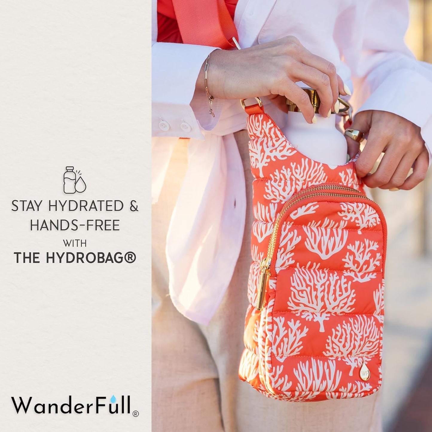 WanderFull® Original HydroBag® Collection, Water Bottle Holder w/Strap & Phone Pocket, Hands-Free Crossbody Water Bottle Bag