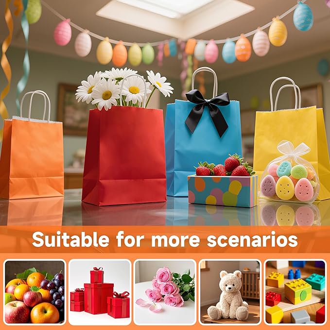 METAPRINT 48 Pcs Rainbow Paper Gift Bags with Handles in Bulk, 5.8x3.2x8.25 inch Small Kraft Paper Bags for Birthdays, Party Favors, Wedding (8 Colors)