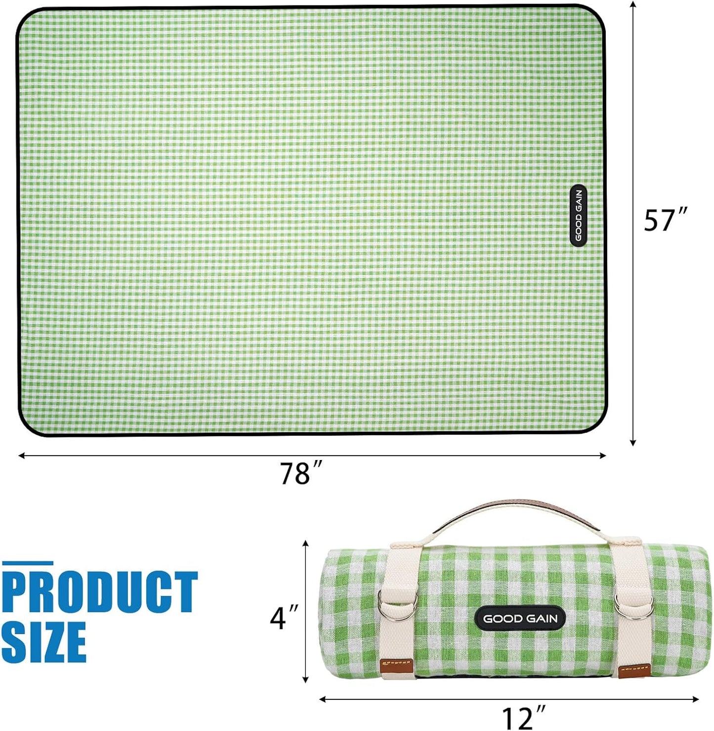 G GOOD GAIN Picnic Blankets Outdoor Extra Large - Waterproof Picnic Blanket with Carry Strap | Machine Washable Picnic Mat with Sandproof Backing for Park, Grass, Camping, Hiking, Concerts (Lime)