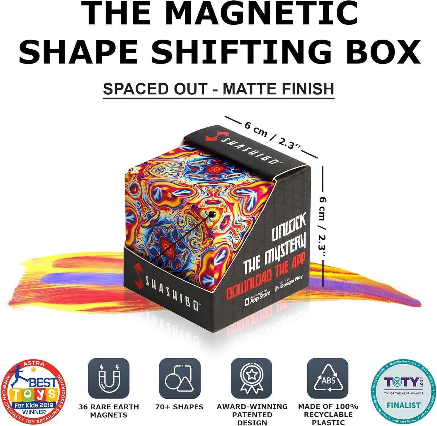 Shashibo Shape Shifting Box - Award-Winning Fidget Toy w/ 36 Rare Earth Magnets - Fidget Cube Transforms Into Over 70 Shapes, Sensory Toy Gift for Kids, Teens, and Adults (Spaced Out)