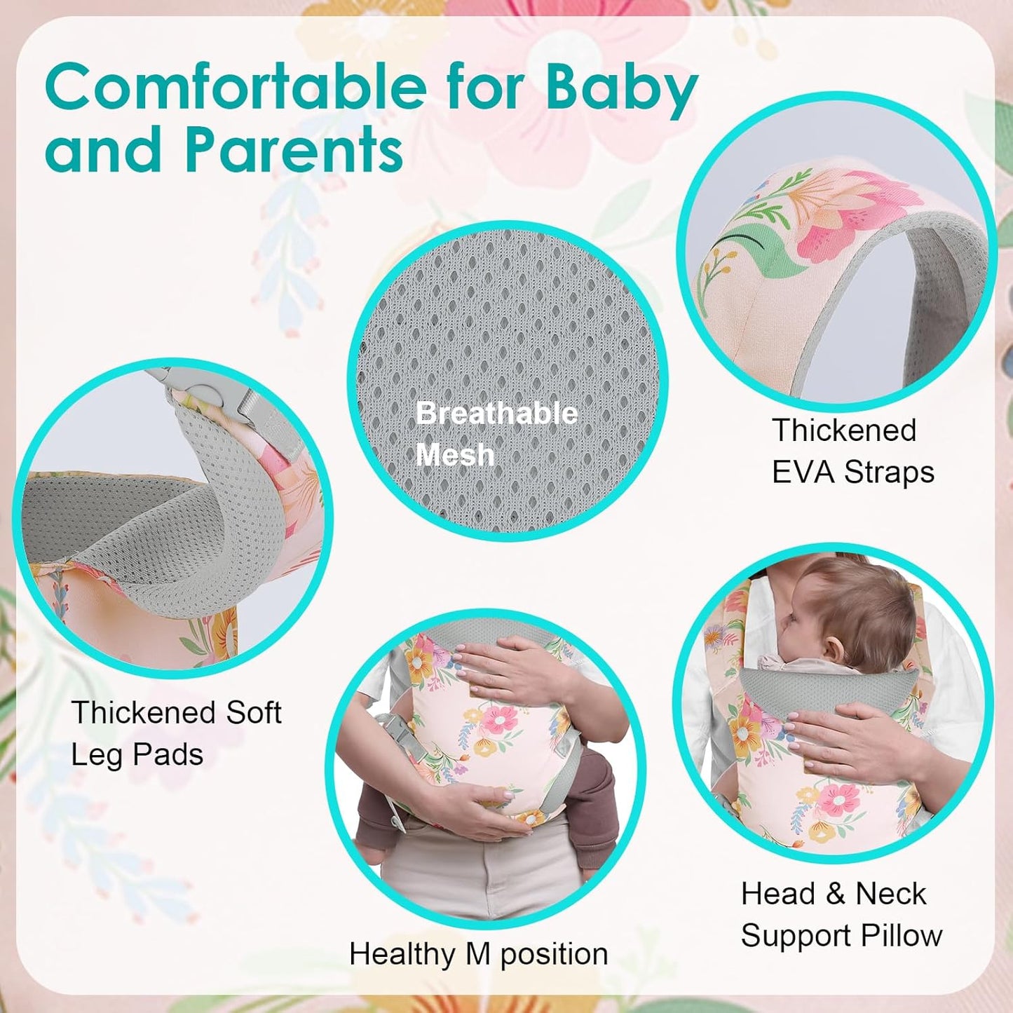 Baby Carrier Newborn to Toddler, Ergonomic Adjustable Toddler Carriers for 7-66 Lbs, Cozy Lightweight Infant Carrier with Neck Support, Baby Holder Carrier with Lumbar Support for Mom Dad