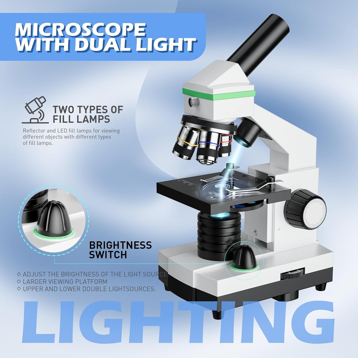 Microscope for Adults Professional, Compound Microscope for Kids 8-12, 100X-3000X High-Power Biological Microscope for Students, School Lab & Home Education, with Slides Set