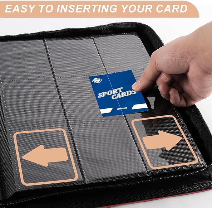 Trading Card Binder 9-Pocket, TCG Binder Fit for MTG Yugioh Card Album Book 432 Side-Loading Pockets, Premium Card Collection Binder for Baseball Football Sports Cards PTCG with Zipper (Red)