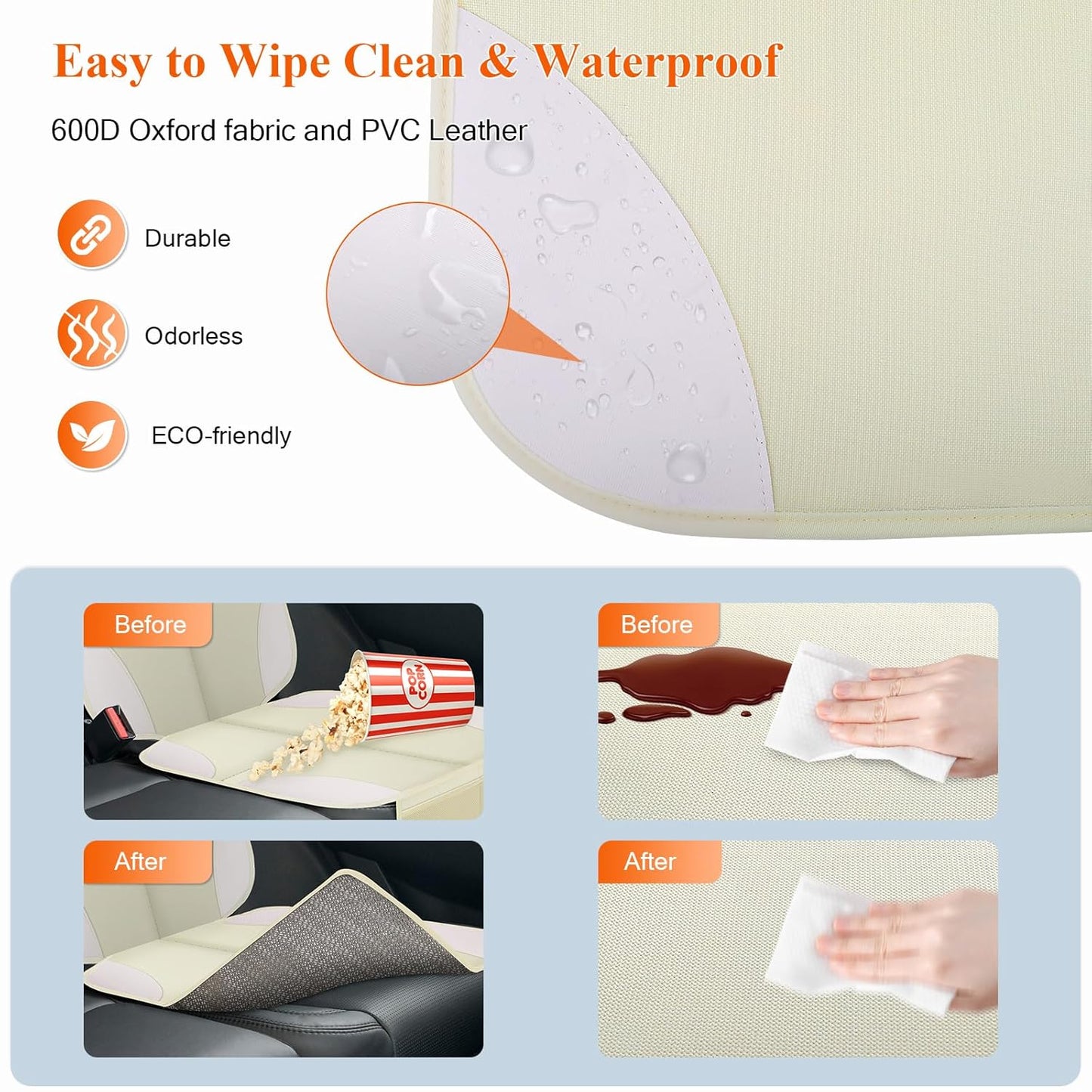 Car Seat Protector for Child Car Seat with Thick Padding, Non-Slip Backing, Mesh Storage Pockets, Waterproof Car Seat Covers Under Baby Seat for SUV, Sedan, Truck