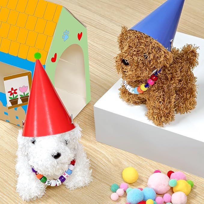 Cinrobiye 12 Sets Adopt a Puppy Party Favors DIY Dog Party Boxes Set Include 12 DIY Dog Boxes 3.93 Inch Mini Dogs Hats for Birthday Adopt A Pet Party Supplies Crafts