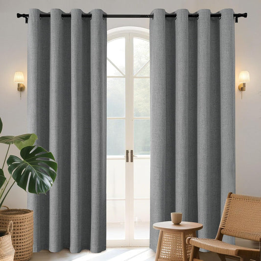 Joydeco Blackout Curtains 90 Inches Long 2 Panels Burg, Room Darkening Curtains for Bedroom, 100% Black Out Textured Thermal Drapes Privacy Protection 2 Panels Set(W52 x L90 Inch, Light Grey)