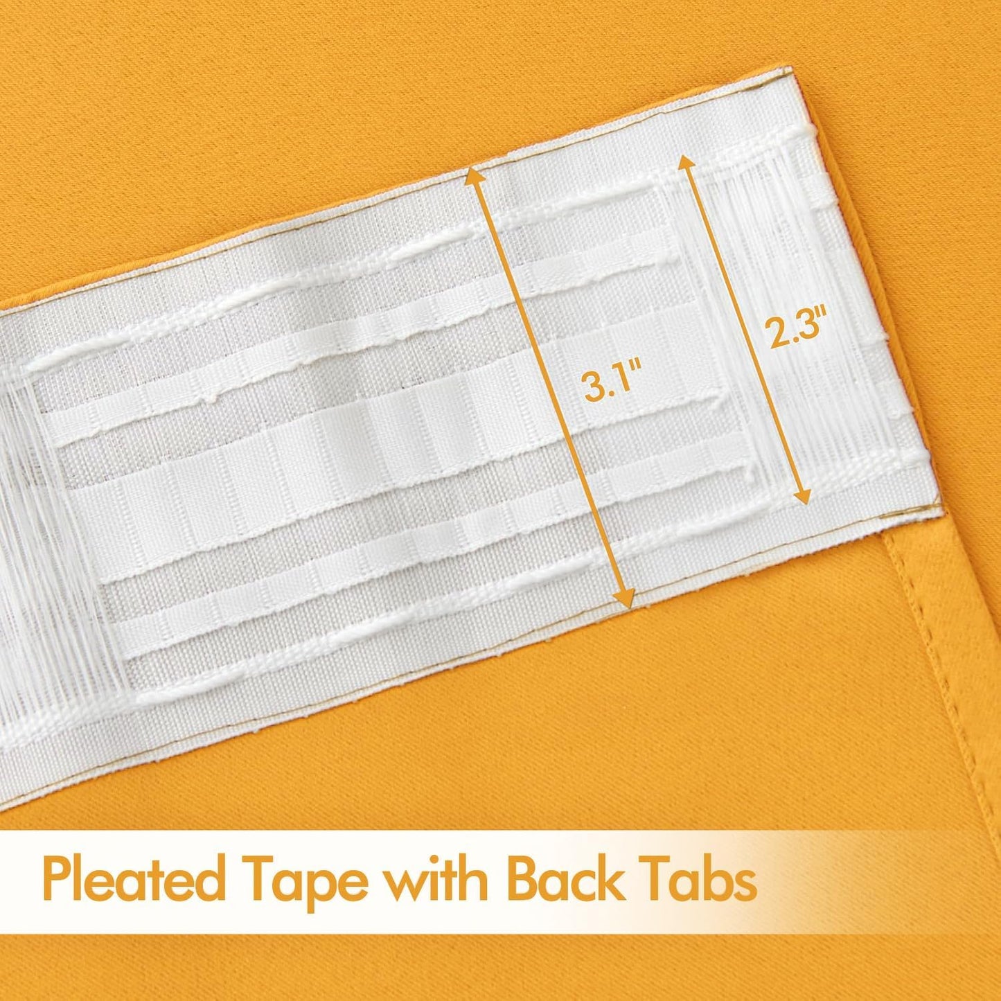 MIULEE Yellow Back Tab Blackout Curtains 63 Inch Length 2 Panels Set for Living Room Bedroom Privacy, Rod Pocket/Pinch Pleat Thermal Insulated Room Darkening Pleated Light Blocking Drapes