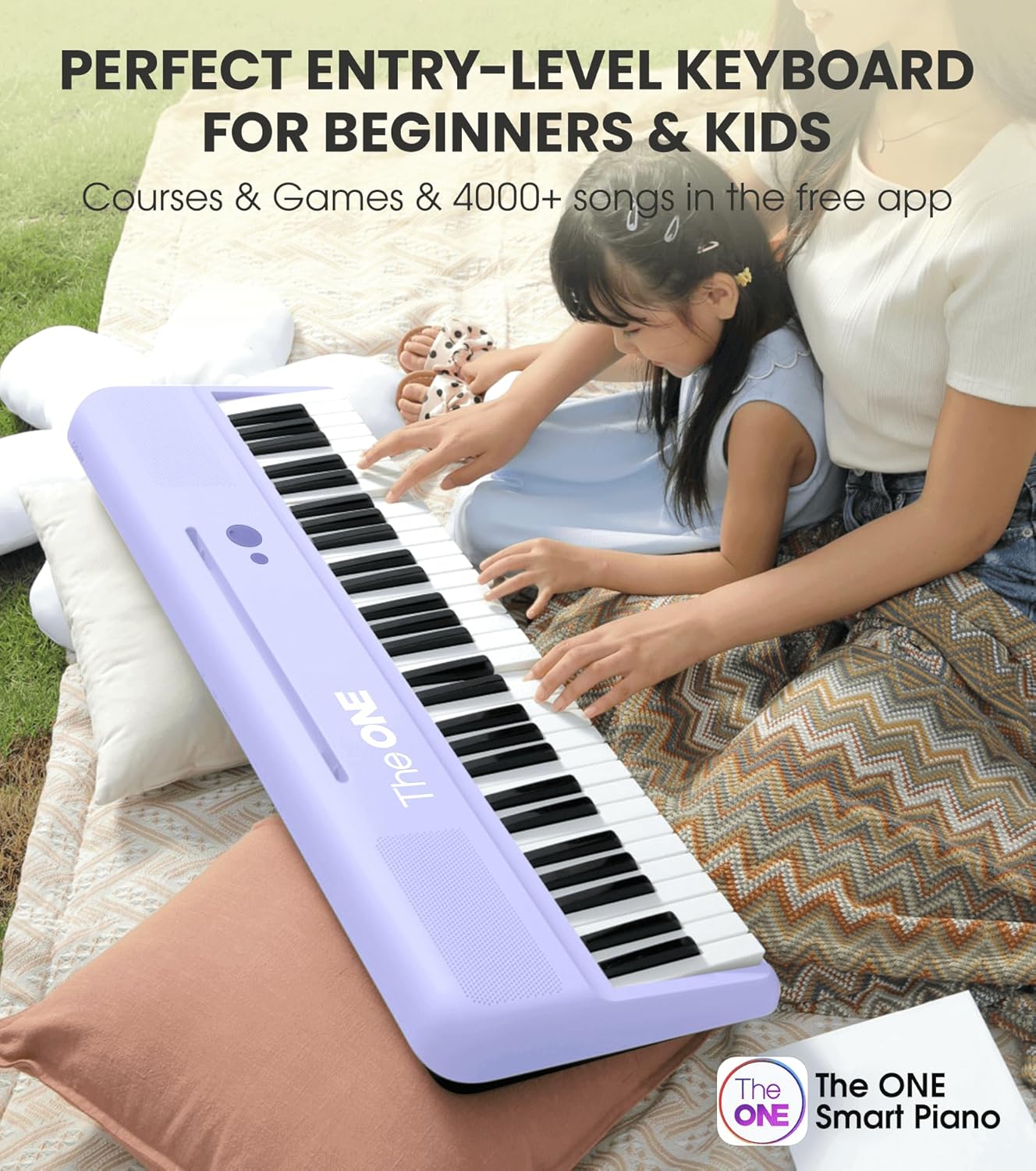 The ONE Smart Keyboard COLOR 61 Lighted Keys Piano Keyboard, Electric Piano for Beginners with 256 Tones, 64 Polyphony, Built-in LED Lights & Apps, Supports USB MIDI/Headphones (Purple)