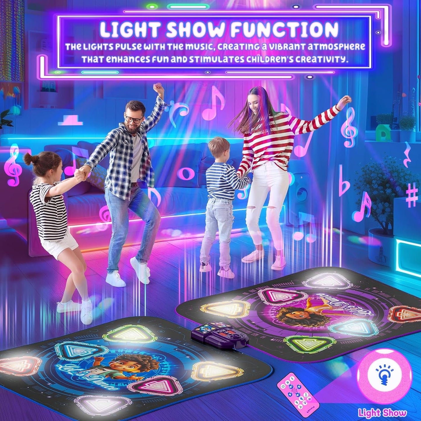 Dance Mat, 2025 Light Up 2-Player Opposing Dance Pad with Single & Double Player Modes, 12-Button Kids Music Toys with Bluetooth, Birthday for 3-12 Year Old Boys Girls